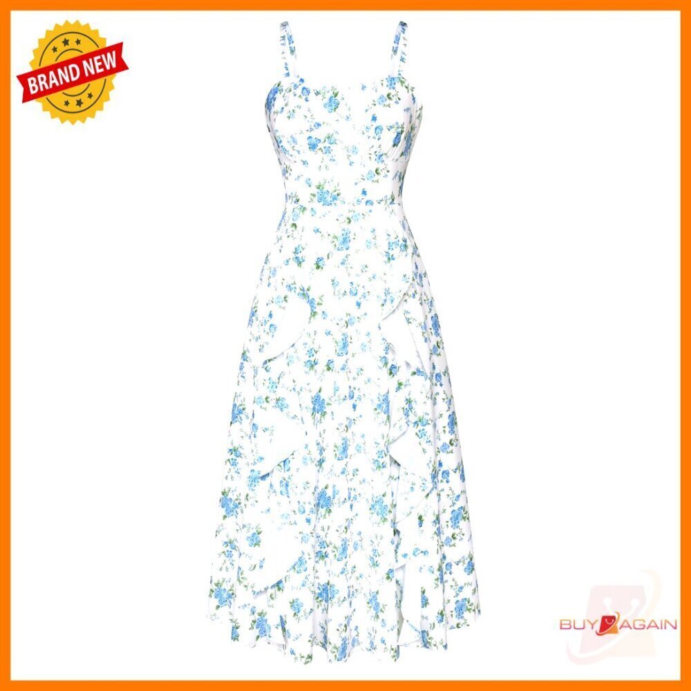 Boho Midi Dress Floral Print Empire Waist Ruffle Details Wedding Guest Wear